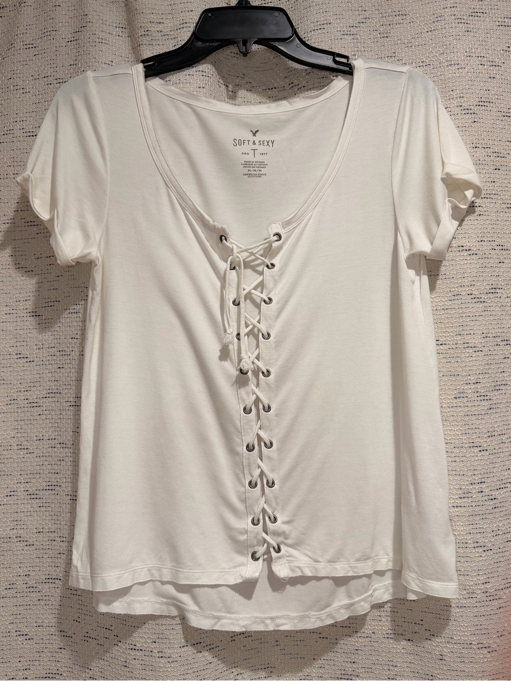 American Eagle Outfitters White Lace-Up Short Sleeve Tee